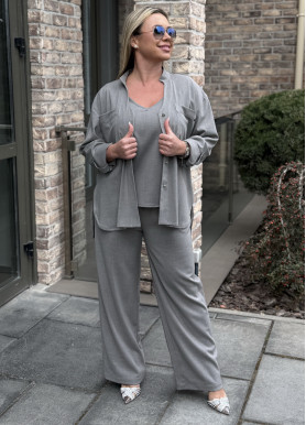 Костюм-трійка з оверсайз сорочкою костюмка сірий